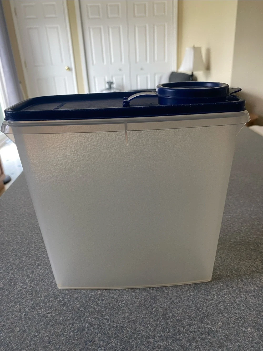 Tupperware White Translucent Container with Blue Lid
